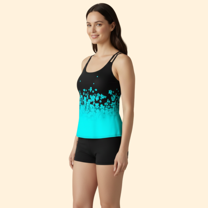 Women’s Floral Tankini with Adjustable Straps and Shorts