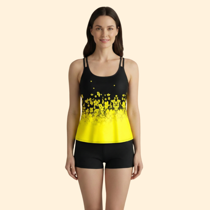 Women’s Floral Tankini with Adjustable Straps and Shorts