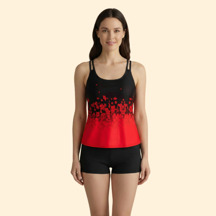 Women’s Floral Tankini with Adjustable Straps and Shorts