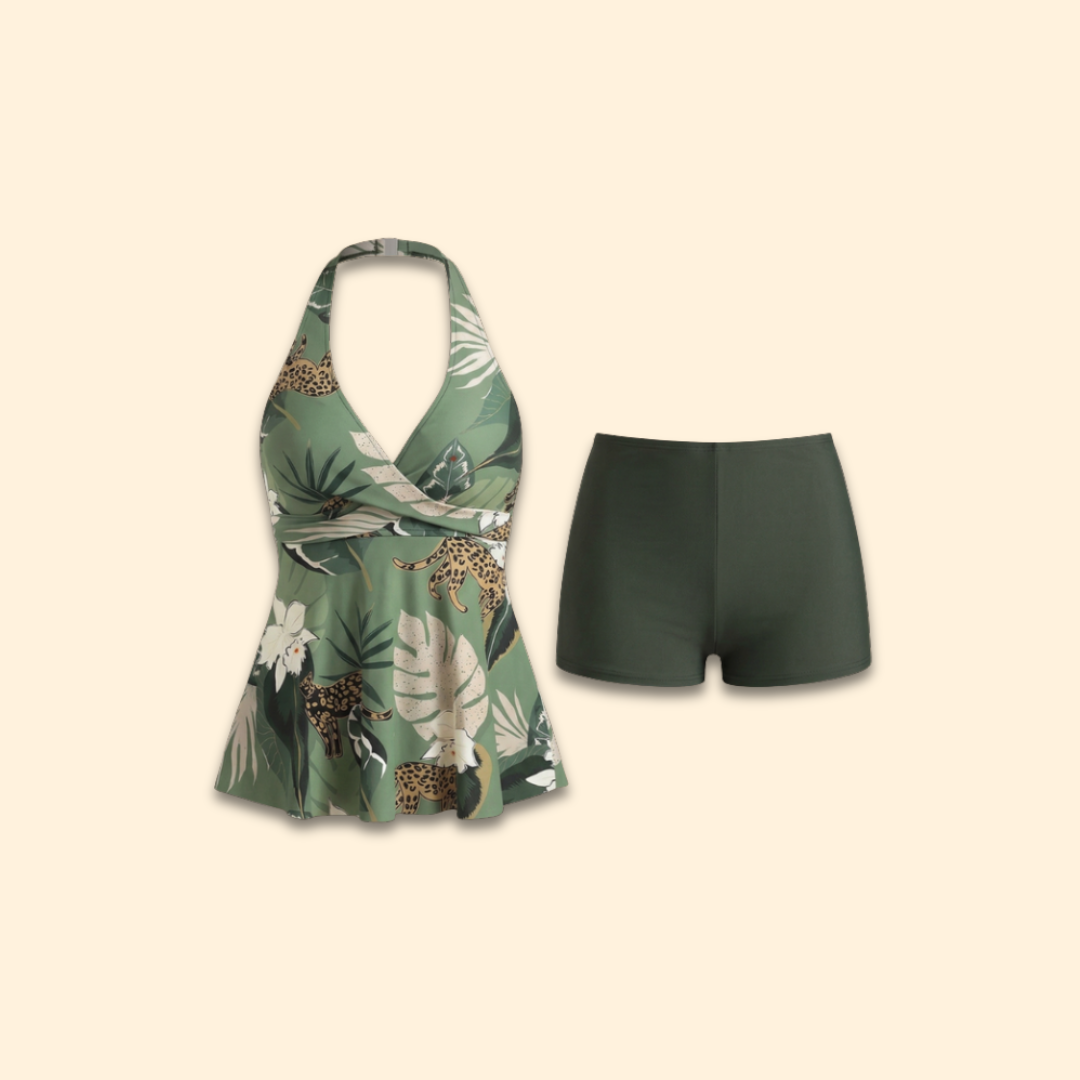 Women’s Floral Tankini with V-Neck and Shorts