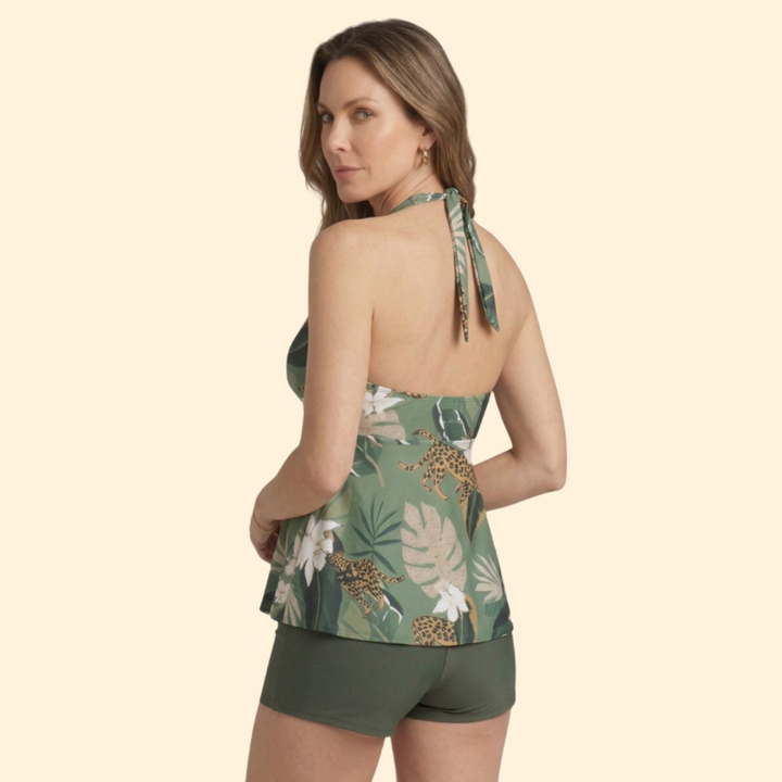 Women’s Floral Tankini with V-Neck and Shorts