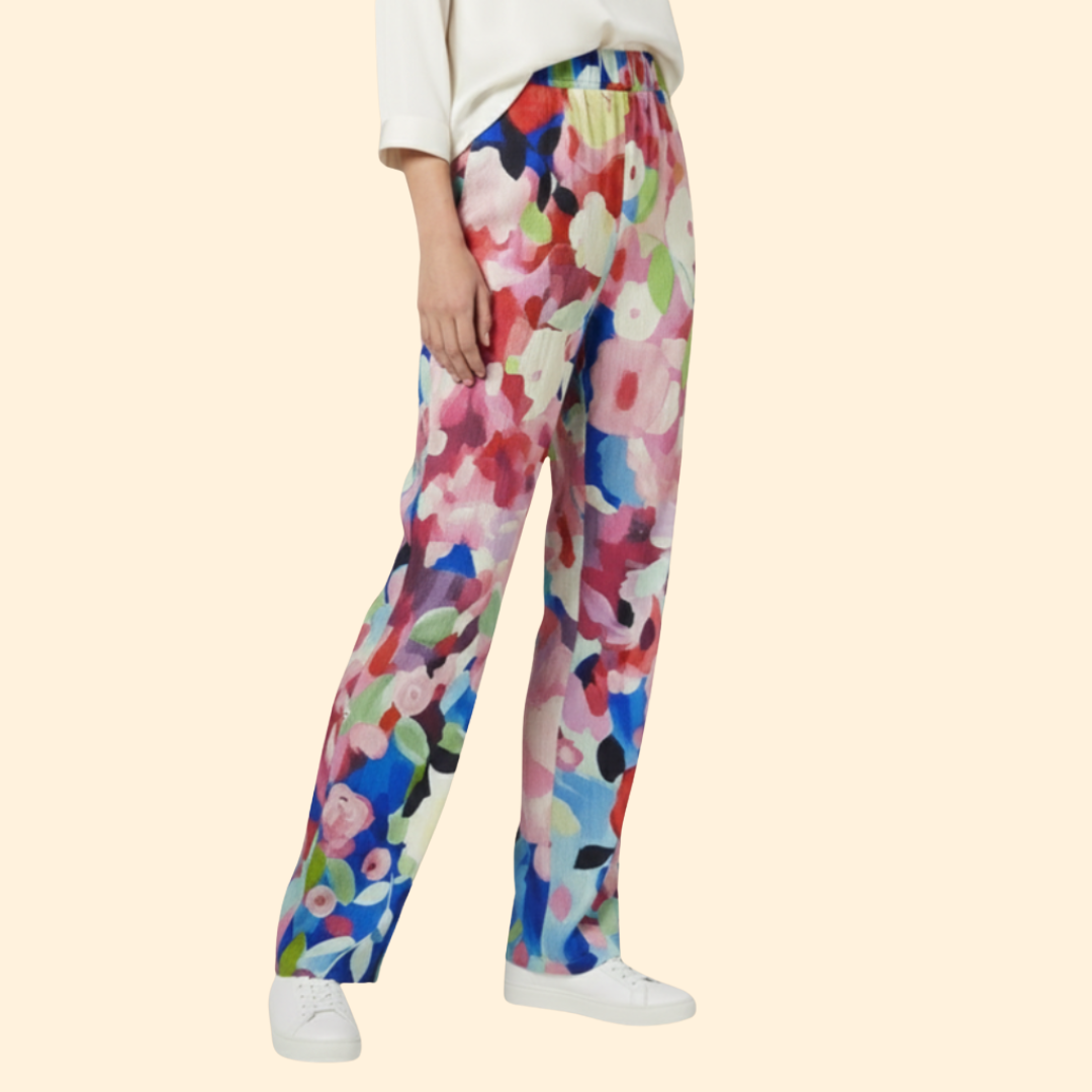 Women’s Floral Trousers with Elastic Waistband