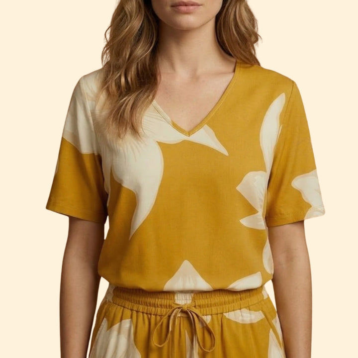Women’s Floral V-Neck Top and Wide-Leg Trousers Set