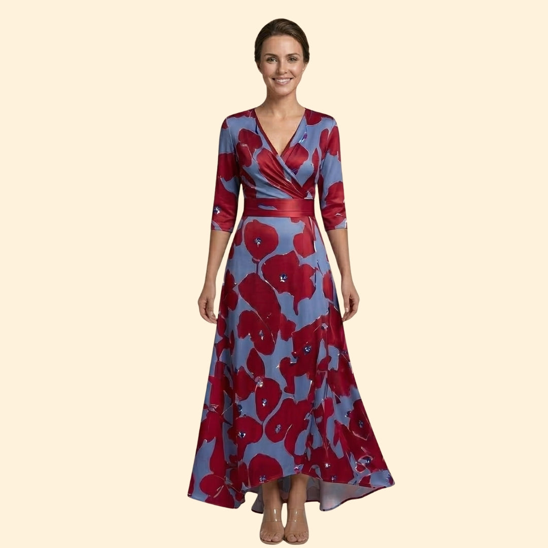 Women's Floral Wrap Dress with V-Neck