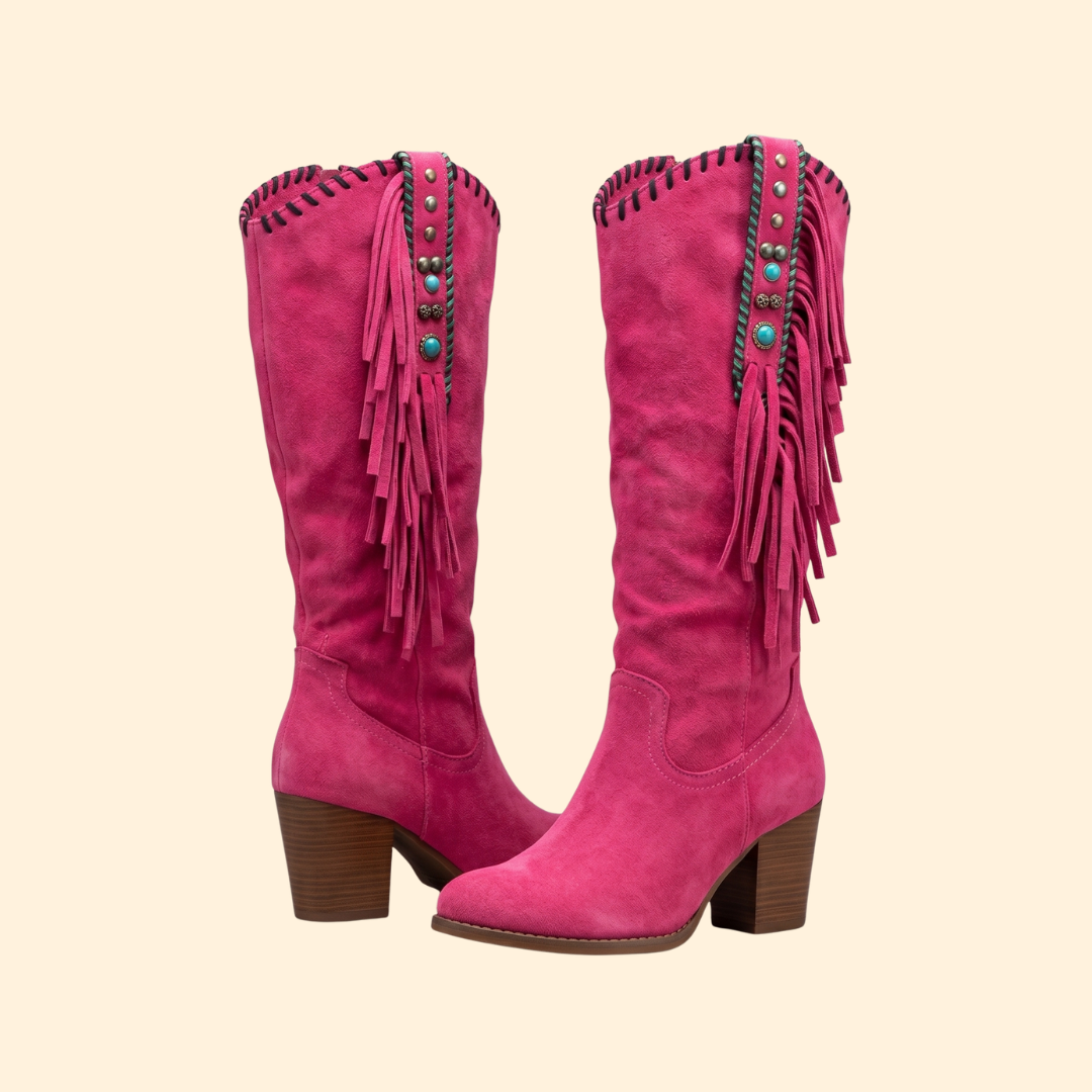 Western Cowboy Boots with Fringe and Side Zipper