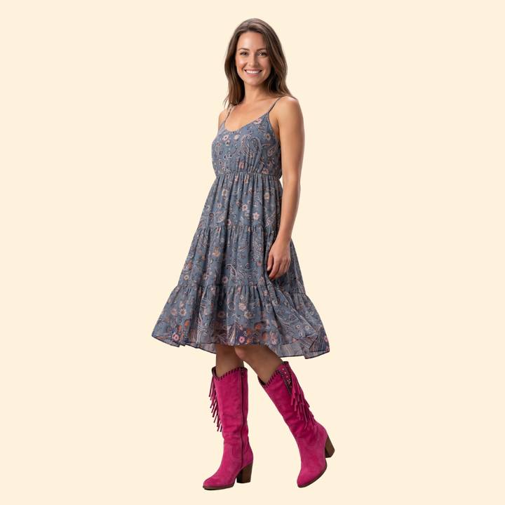 Western Cowboy Boots with Fringe and Side Zipper