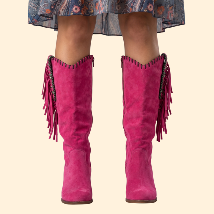 Western Cowboy Boots with Fringe and Side Zipper