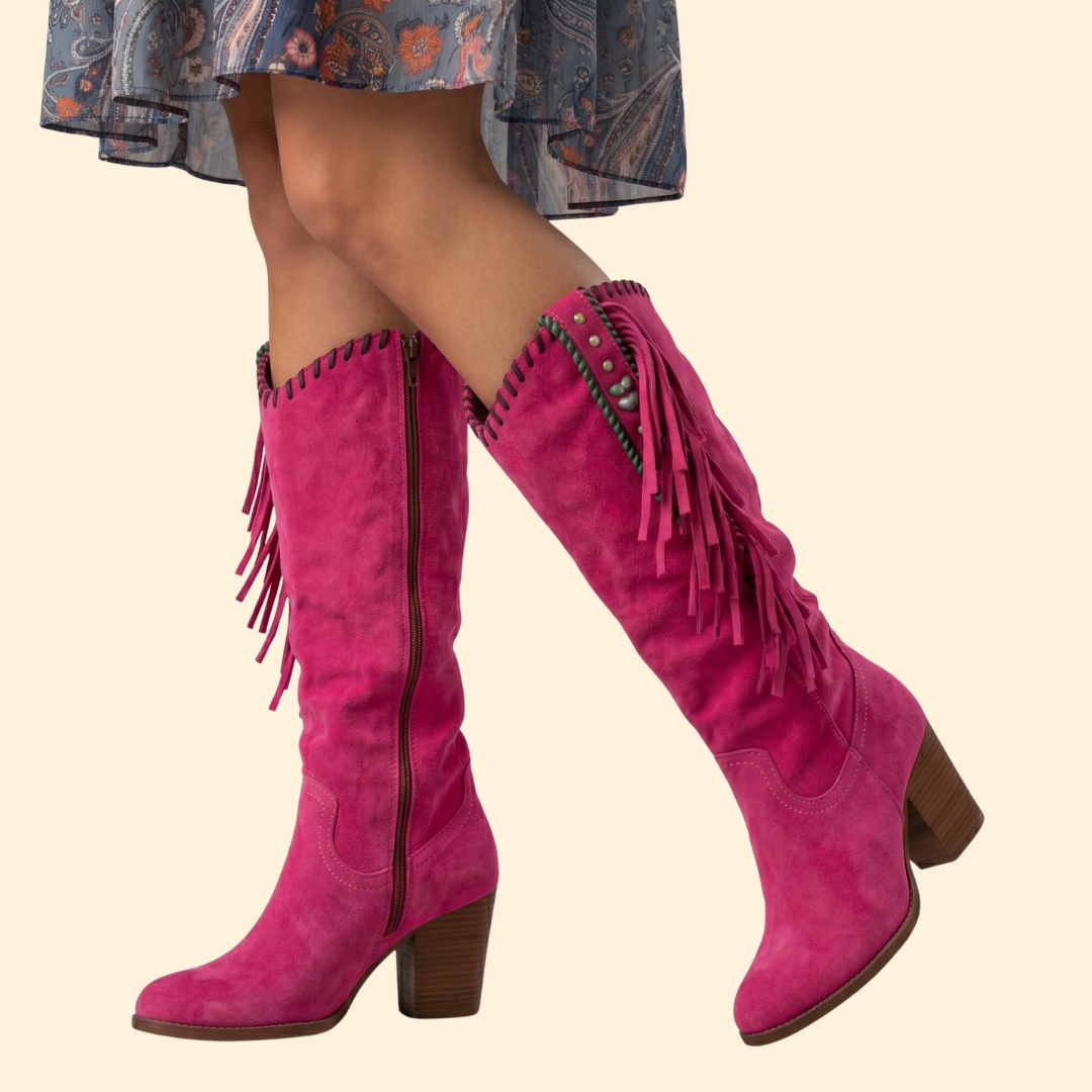 Western Cowboy Boots with Fringe and Side Zipper