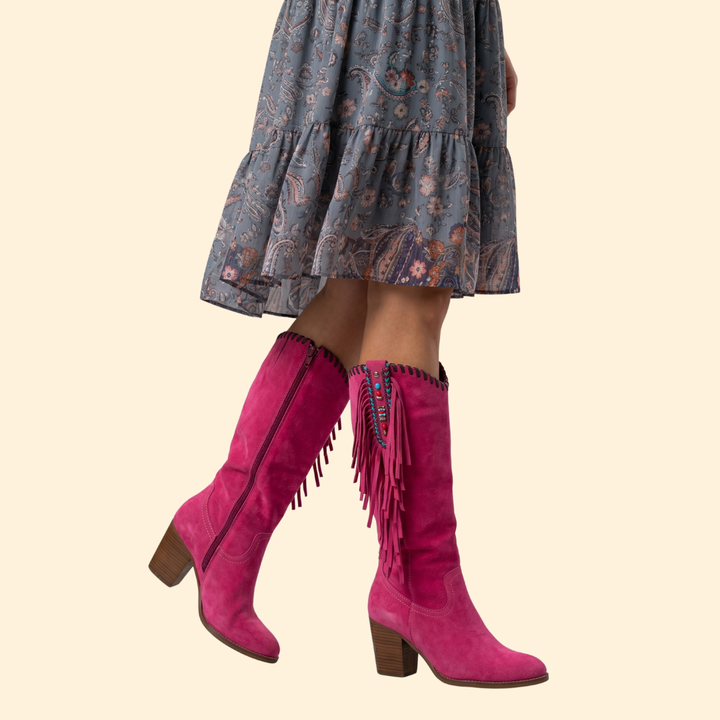 Western Cowboy Boots with Fringe and Side Zipper