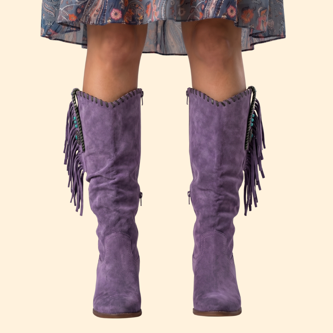 Western Cowboy Boots with Fringe and Side Zipper