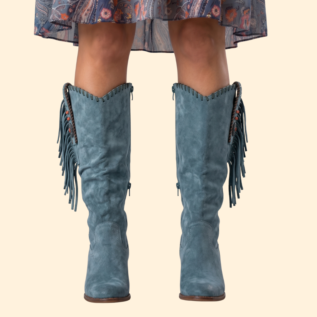 Western Cowboy Boots with Fringe and Side Zipper