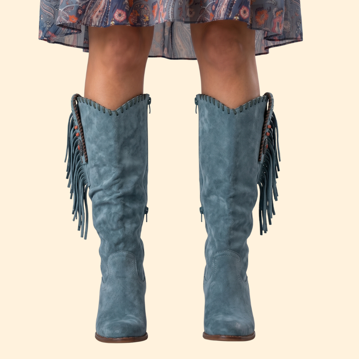 Western Cowboy Boots with Fringe and Side Zipper