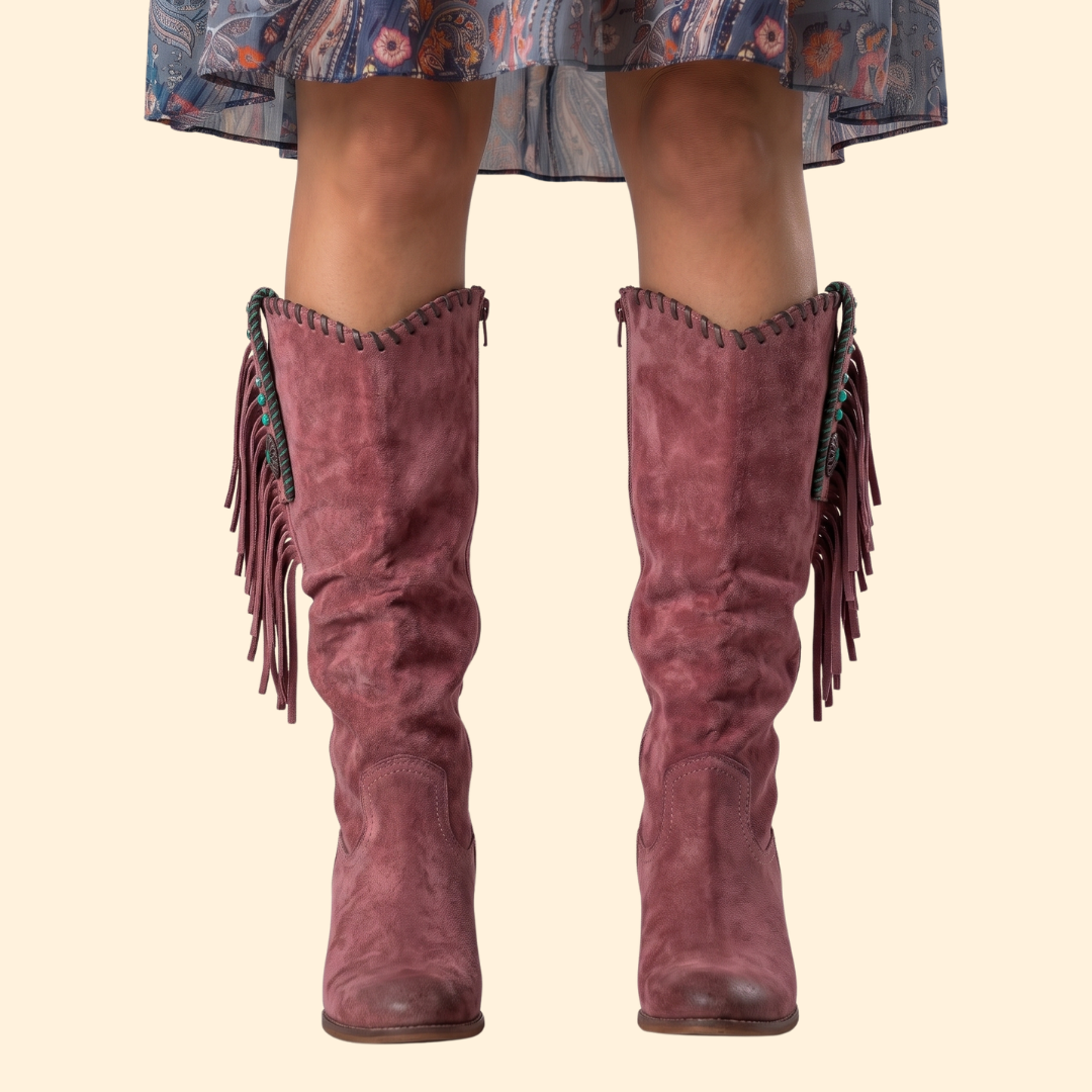 Western Cowboy Boots with Fringe and Side Zipper