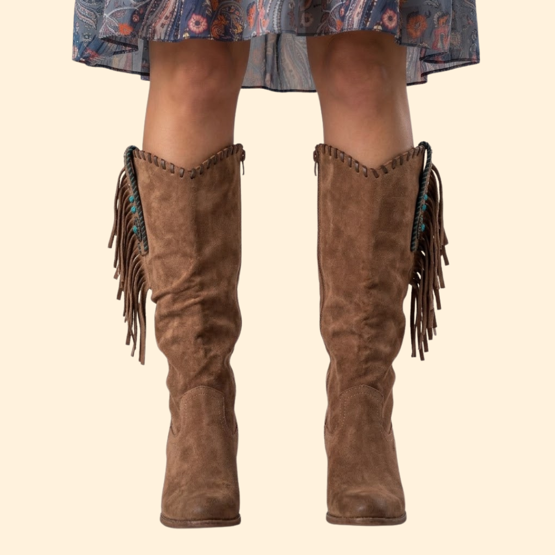 Western Cowboy Boots with Fringe and Side Zipper