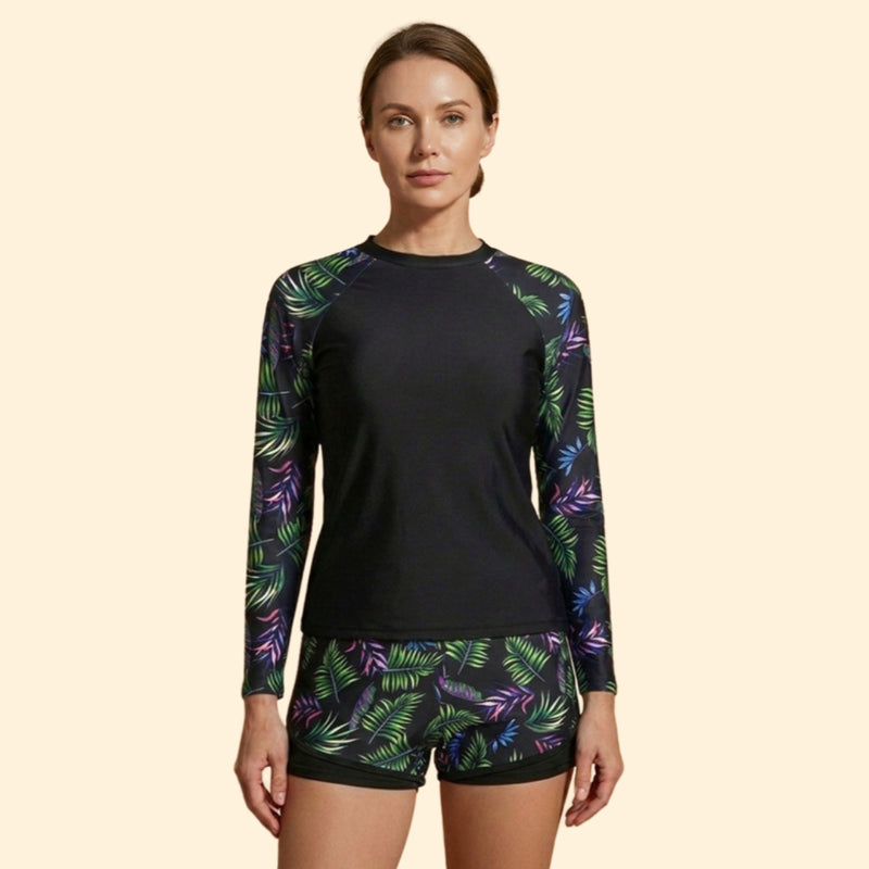 Women’s Full Sleeve Tankini with Printed Shorts Set