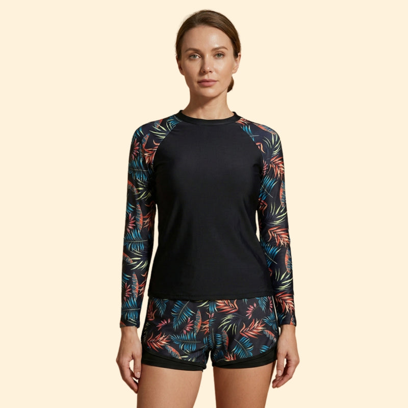 Women’s Full Sleeve Tankini with Printed Shorts Set