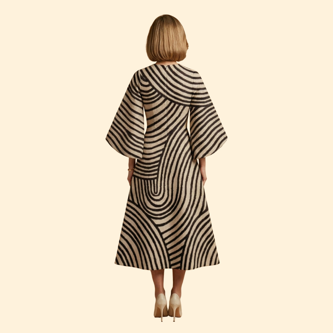 Women's Geometric Print Dress with Matching Belt