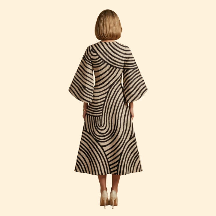 Women's Geometric Print Dress with Matching Belt