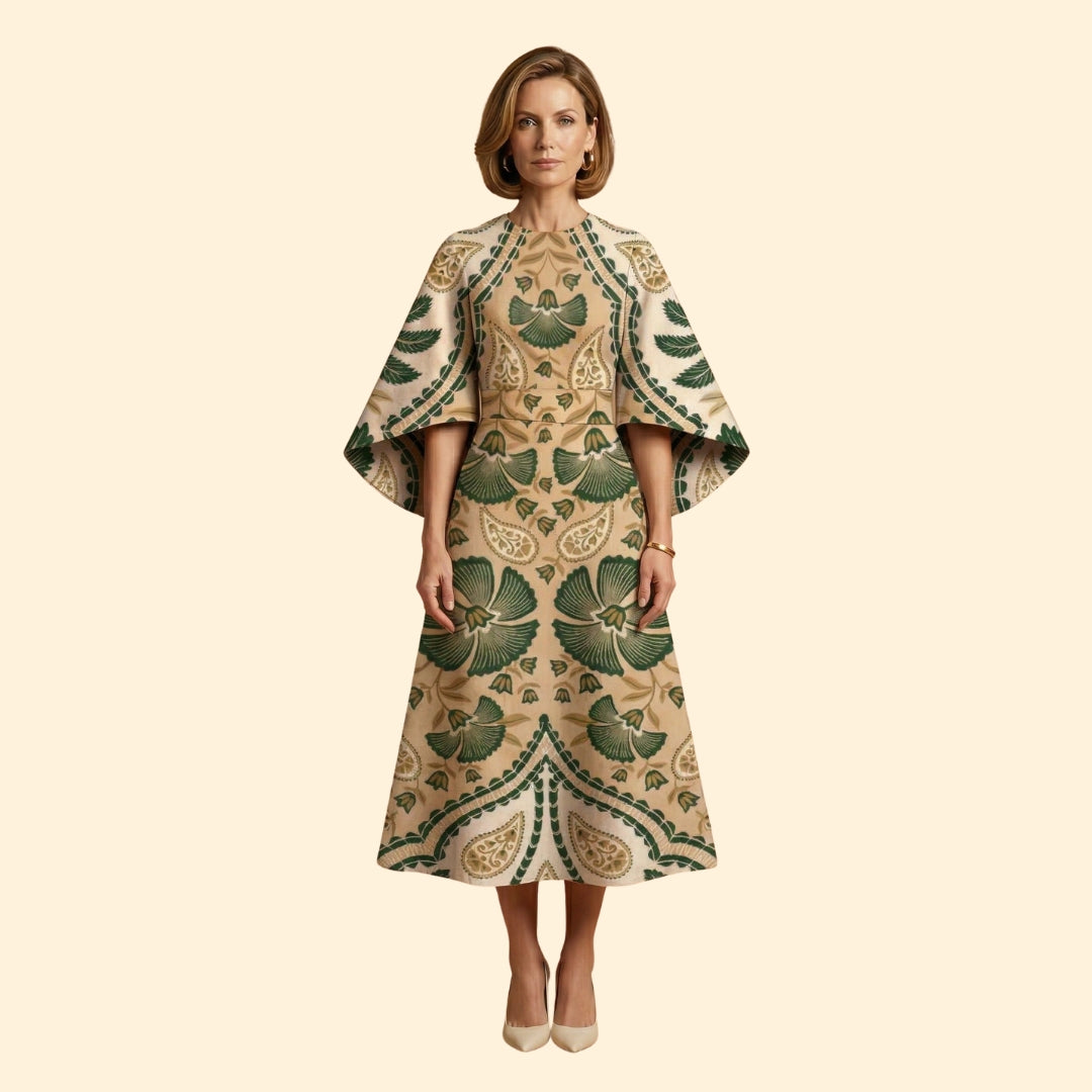 Women's Geometric Print Dress with Matching Belt