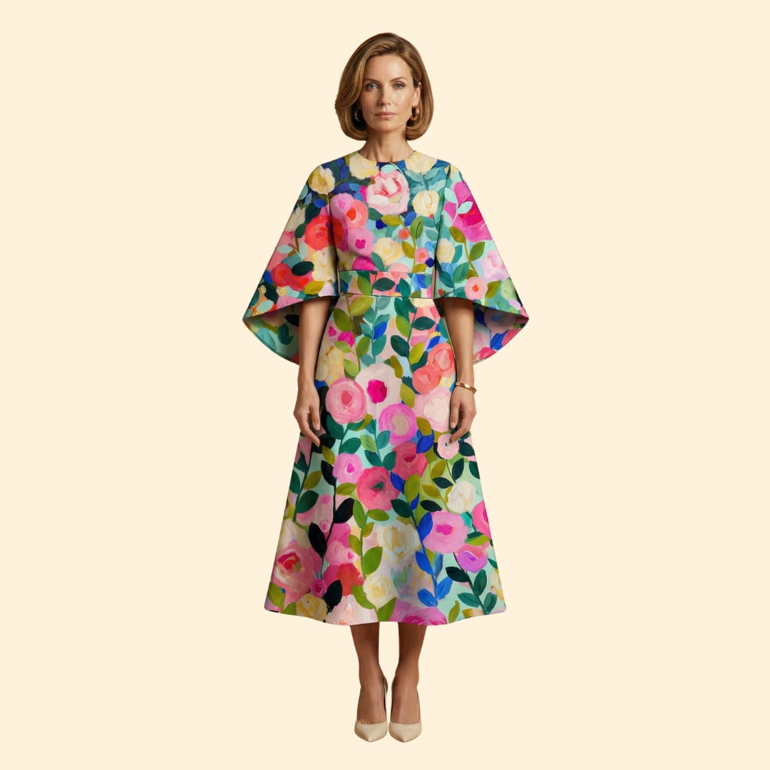 Women's Geometric Print Dress with Matching Belt