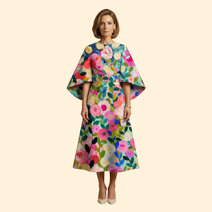 Women's Geometric Print Dress with Matching Belt