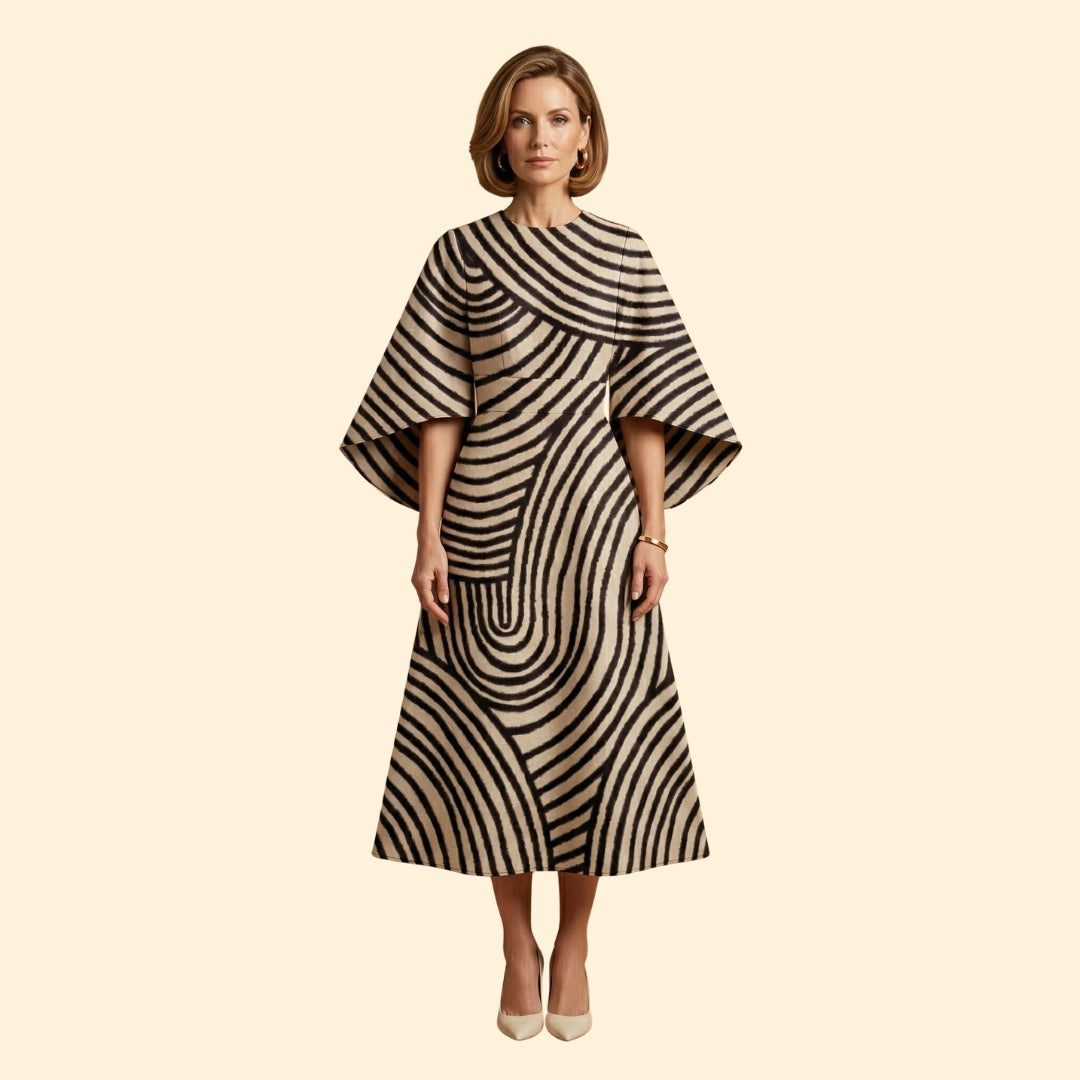 Women's Geometric Print Dress with Matching Belt