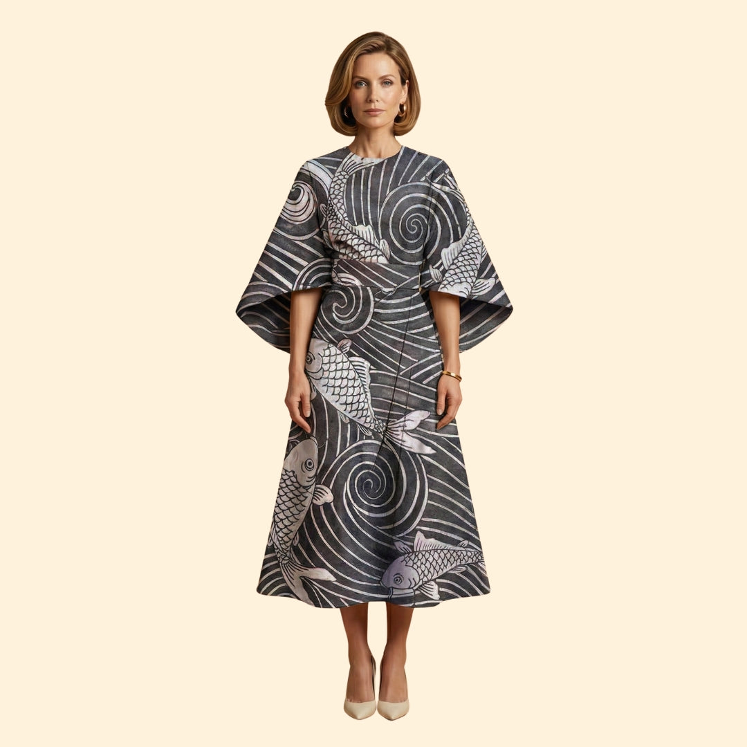 Women's Geometric Print Dress with Matching Belt