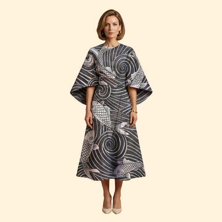 Women's Geometric Print Dress with Matching Belt