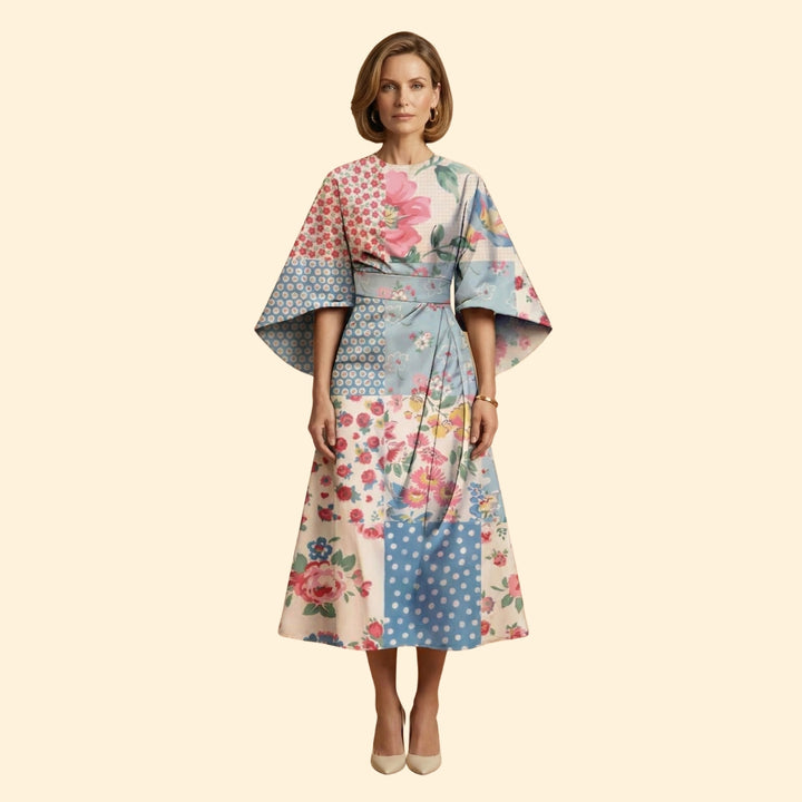 Women's Geometric Print Dress with Matching Belt