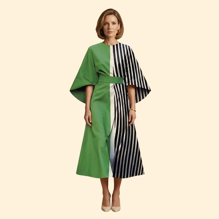 Women's Geometric Print Dress with Matching Belt