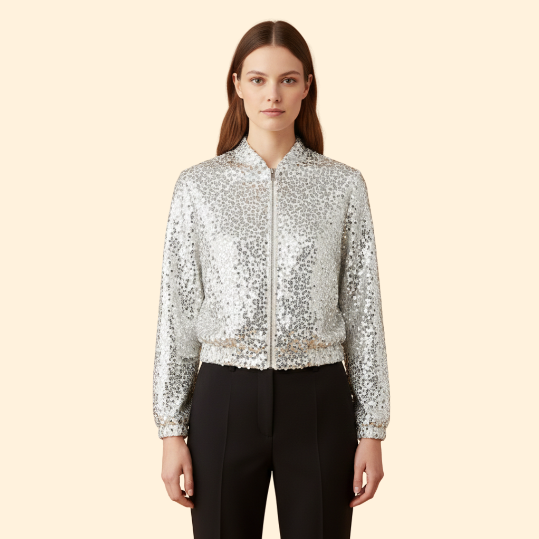 Women’s Glitter Bomber Jacket with Full Sequin Finish
