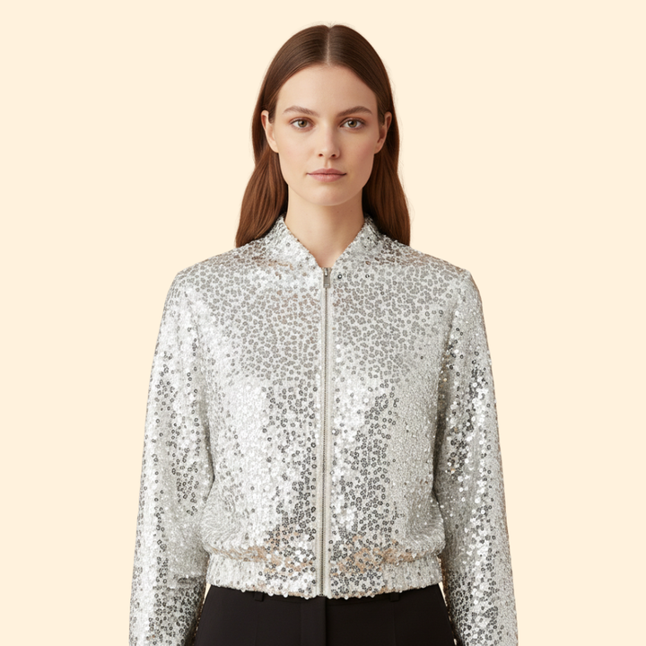 Women’s Glitter Bomber Jacket with Full Sequin Finish