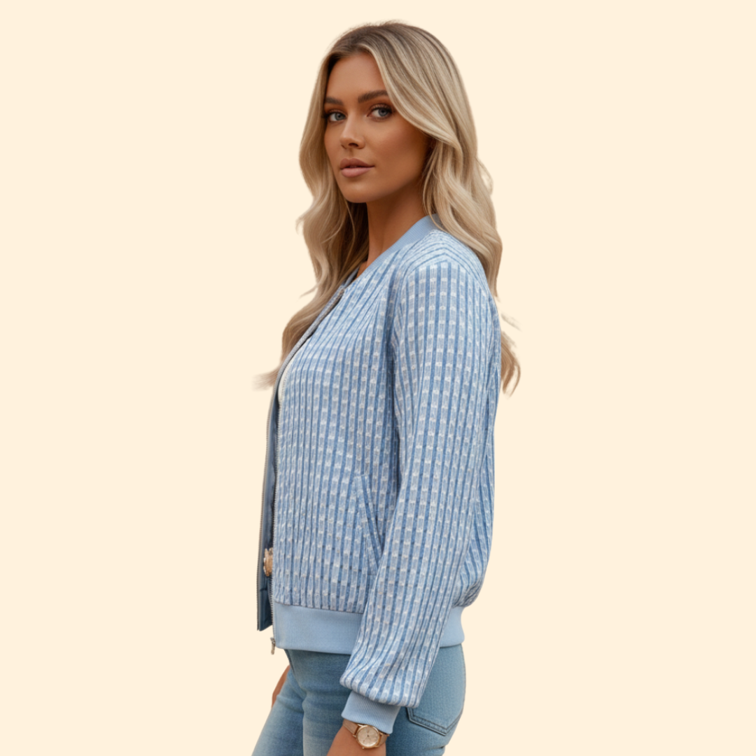 Women’s Textured Bomber Jacket with Ribbed Trim