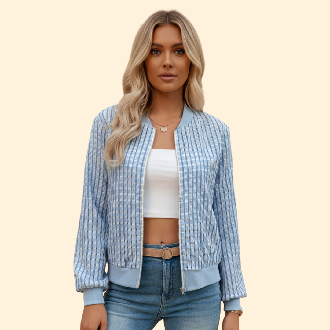 Women’s Textured Bomber Jacket with Ribbed Trim