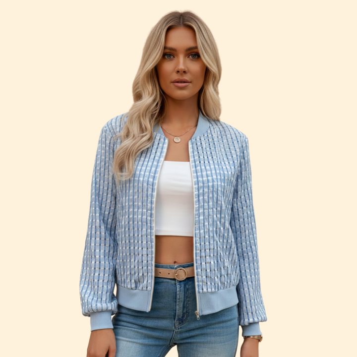 Women’s Textured Bomber Jacket with Ribbed Trim