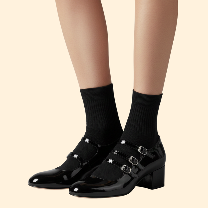 Women’s Heeled Shoe with Triple Buckle Straps