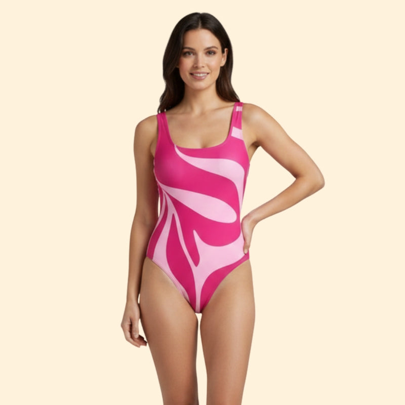 Women’s High-Cut Swimsuit with Abstract Print Design