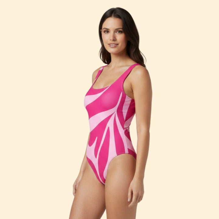 Women’s High-Cut Swimsuit with Abstract Print Design