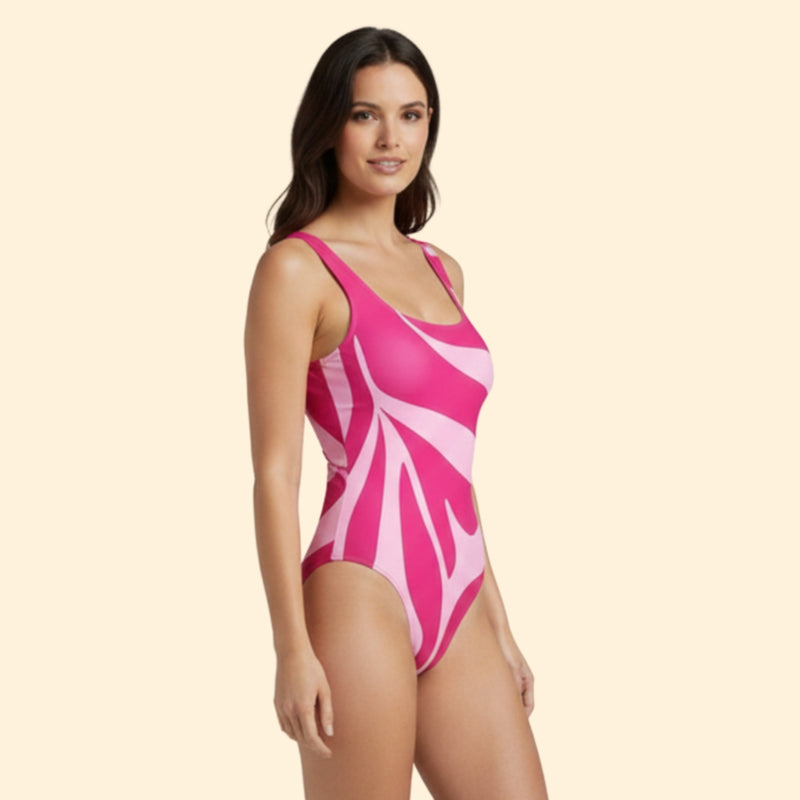 Women’s High-Cut Swimsuit with Abstract Print Design