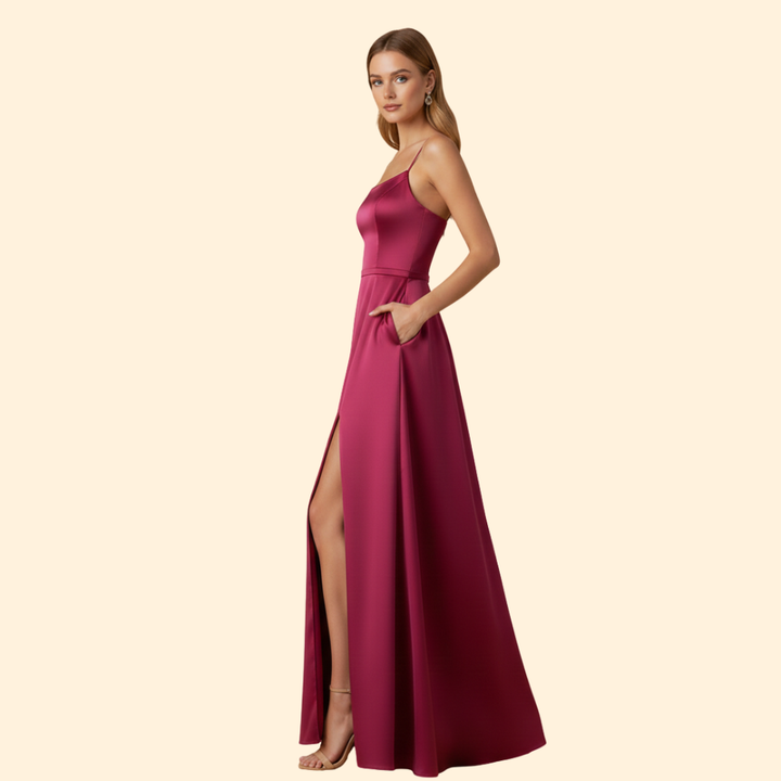 Women's Evening Gown High Slit Formal Wedding Guest Dress