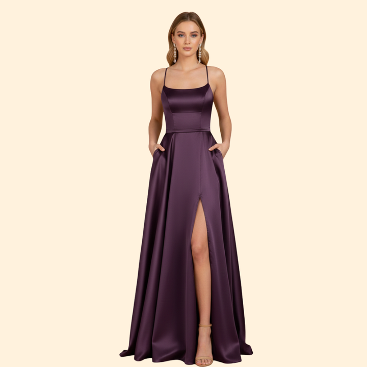 Women's Evening Gown High Slit Formal Wedding Guest Dress