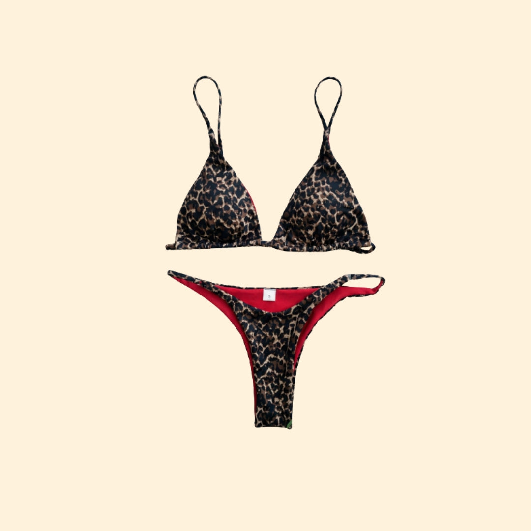 Women’s High-Waisted Bikini Set with Leopard Design