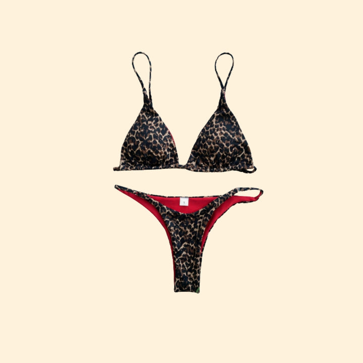 Women’s High-Waisted Bikini Set with Leopard Design