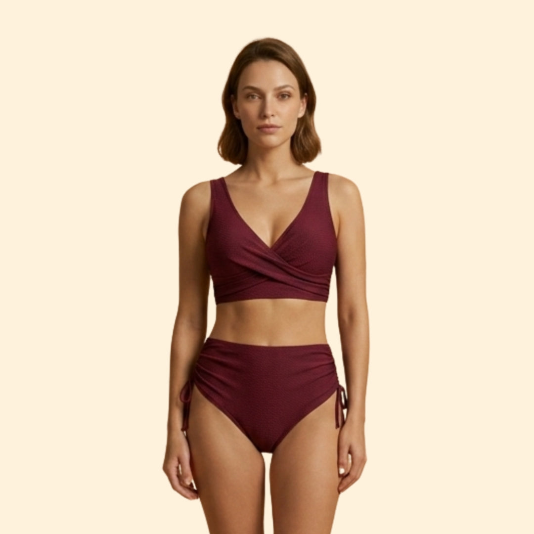 Women’s High-Waisted Bikini Set with Side Drawstrings