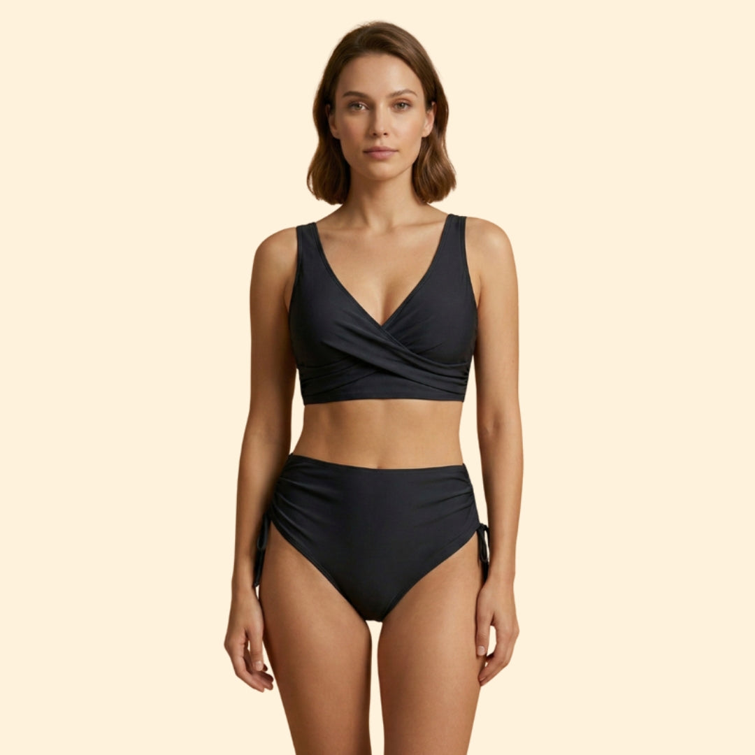 Women’s High-Waisted Bikini Set with Side Drawstrings