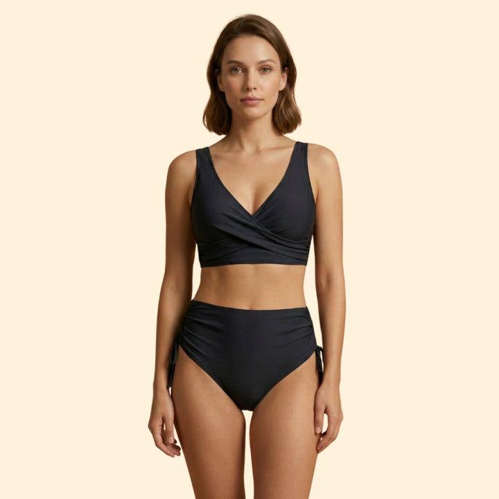 Women’s High-Waisted Bikini Set with Side Drawstrings
