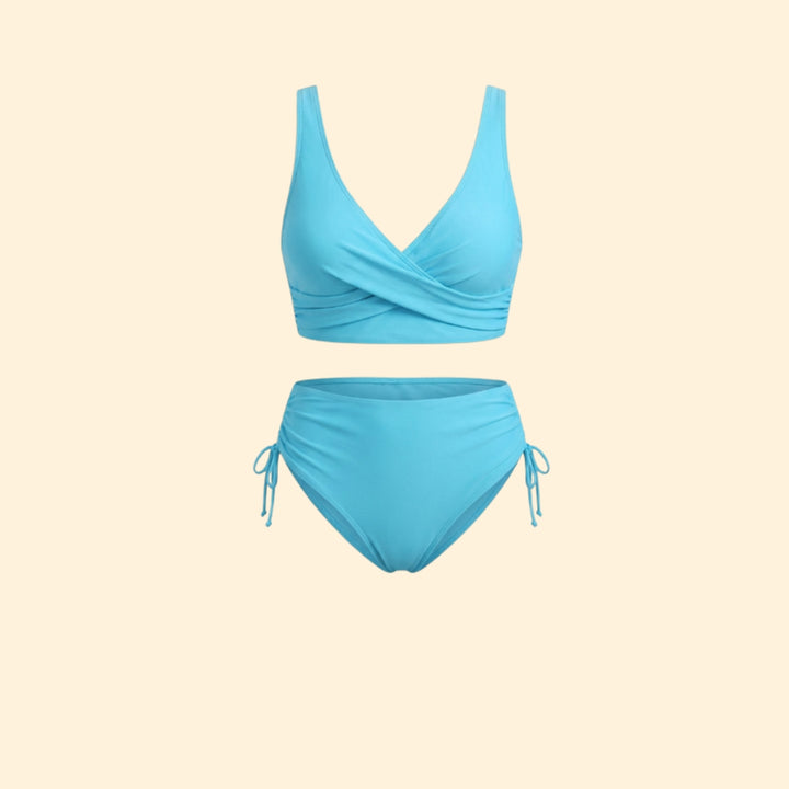 Women’s High-Waisted Bikini Set with Side Drawstrings