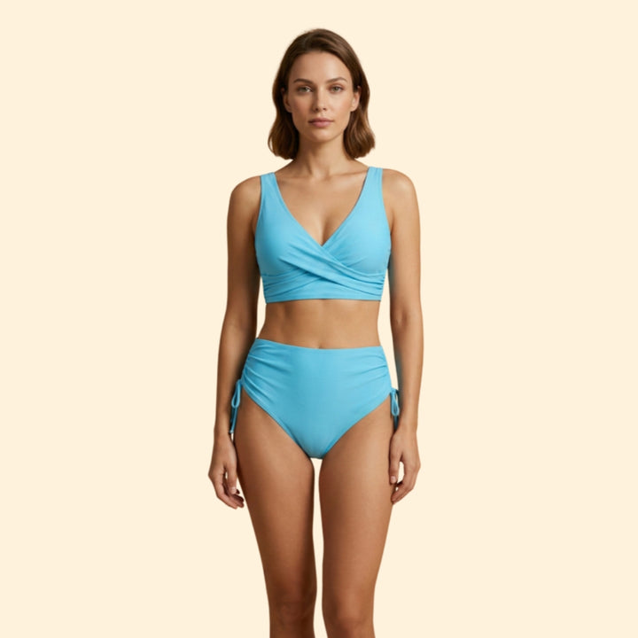 Women’s High-Waisted Bikini Set with Side Drawstrings