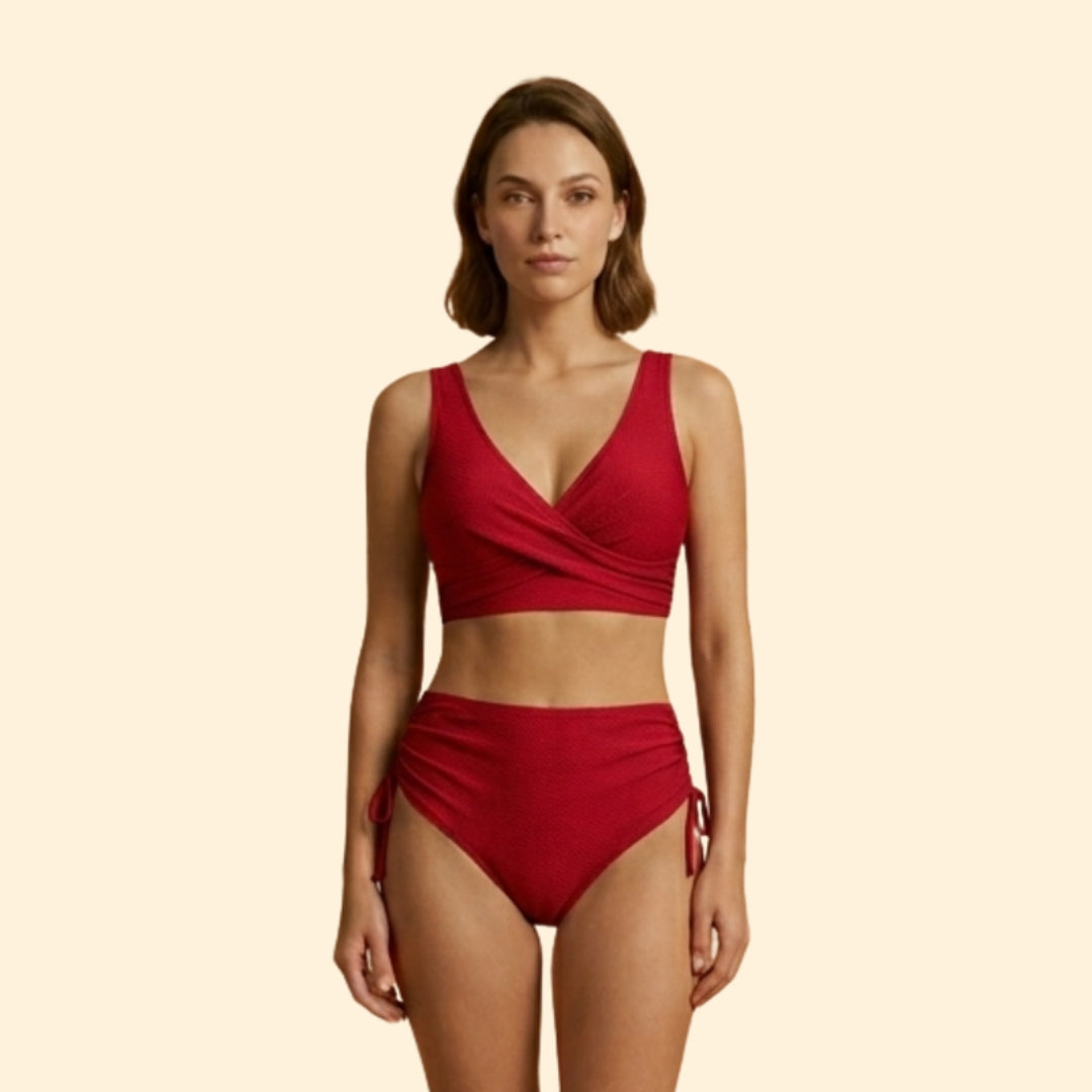 Women’s High-Waisted Bikini Set with Side Drawstrings
