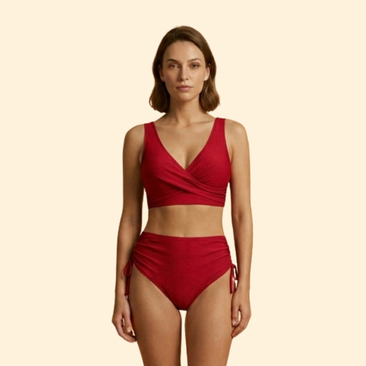 Women’s High-Waisted Bikini Set with Side Drawstrings